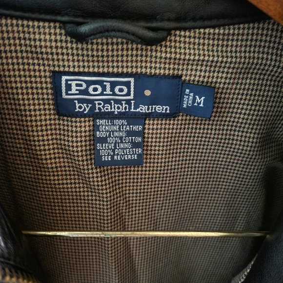 Polo by Ralph Lauren vintage Black Leather Bomber Jacket M - Picture 4 of 6